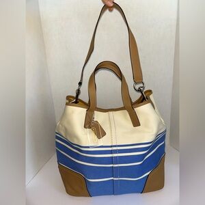 Stylish Cream and Blue Women's Coach Bag